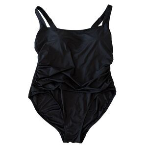 Anne Cole Women’s Sz 16 W Ruched One Piece Swimsuit Black Shaping Tummy Control